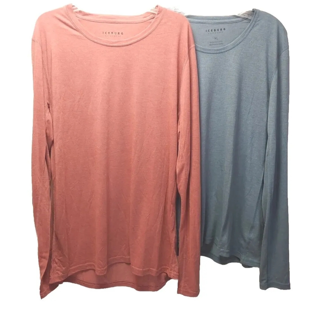 Iceburg Outwear Crewneck T-Shirt Base Layer Long Sleeve Coral Seagreen Qty 2
